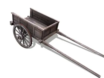 Old Wooden Cart Low-poly Low-poly 3D model