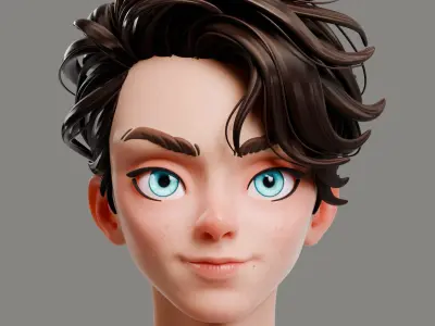 Cartoon Brunette Man Head 3D model
