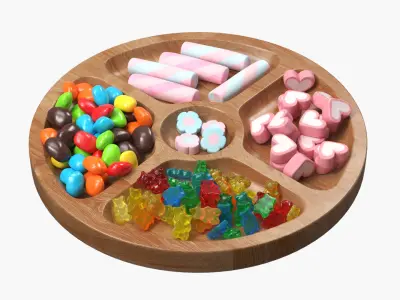 Circular Wooden Menagere with Sweets 3D model