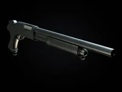 Pump action Shotgun Low-poly 3D model purchase