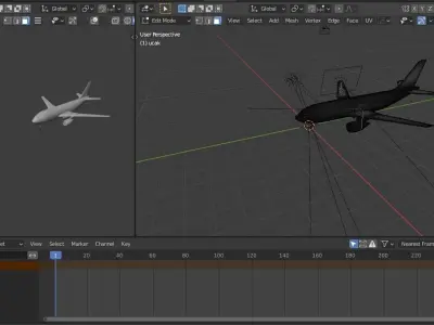 Aircraft passenger airplane in flight Low-poly 3D model
