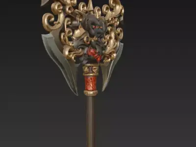 Demonic Bone Axe - Stylized Fantasy Battle Weapon 3D model