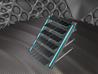 Sci-Fi Stairs - 13 - Silver Blue Neon Light Version Low-poly 3D model