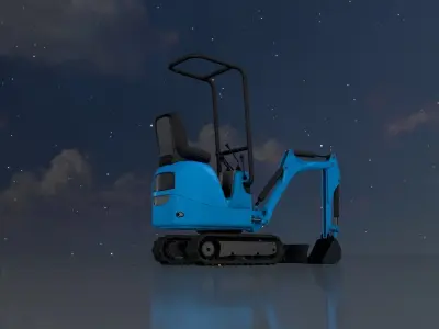 Mini-Digger blue Low-poly 3D model