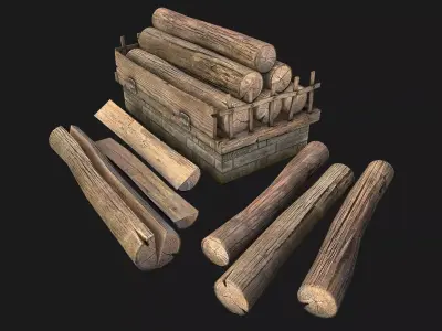 Sawmill Storage with Wooden Logs Low-poly 3D model