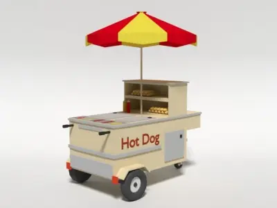 Low Poly Cartoon Hot Dog Cart Low-poly 3D model