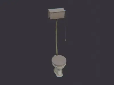 Vintage bathroom toilet with wall tank Low-poly 3D model