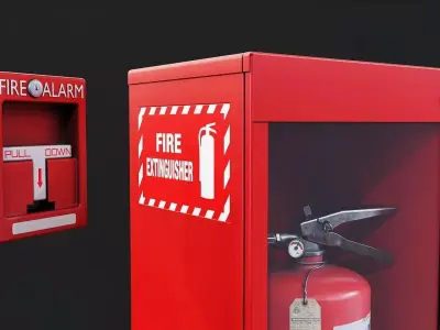 Fire Extinguisher and Alarm 3D Set Low-poly 3D model
