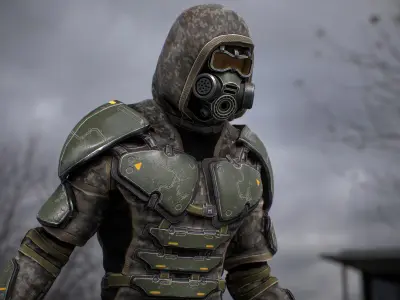 Gameready  post-apocalyptic armored soldier Low-poly 3D model