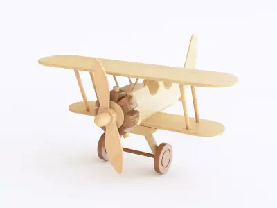 Wooden toy biplane 04 3D model