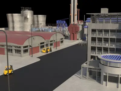Factory Industrial scene Low-poly 3D model