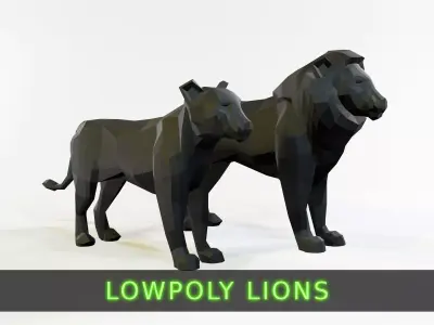 Lion Pair Low-poly 3D model