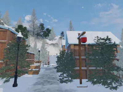 Snowy Wooden Village 3D model