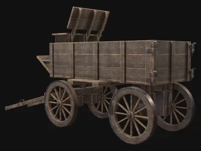 Medieval Wooden Cart 3 Low-poly 3D model