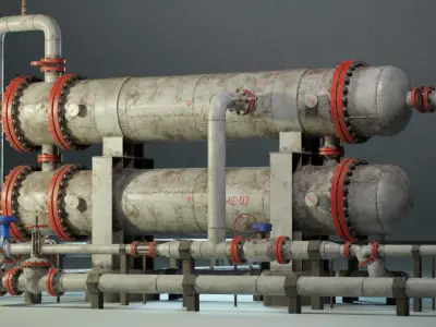 Industrial Vessel Double Heat Exchanger PBR Game Ready Low-poly 3D model