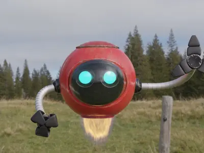 Cute flying Robot rigged with 4k textures Blender Low-poly 3D model