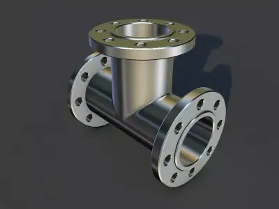 Pipe fitting tee with flange Low-poly 3D model