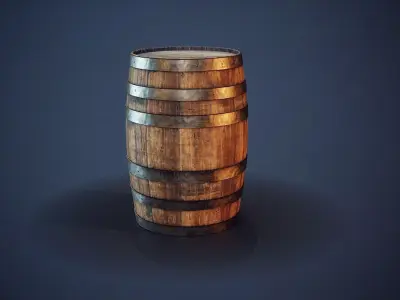 Wooden Barrel Low-poly 3D model 4