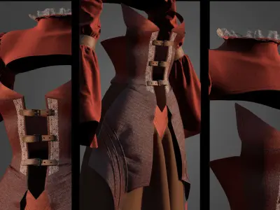 Medieval Dress Burgundy Red 3D model