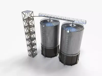 Industrial Silo Storage Low-poly 3D model