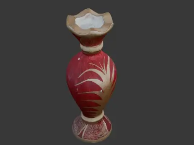Antique Hand-Painted Red Ceramic Vase 3D Scan Low-poly 3D model