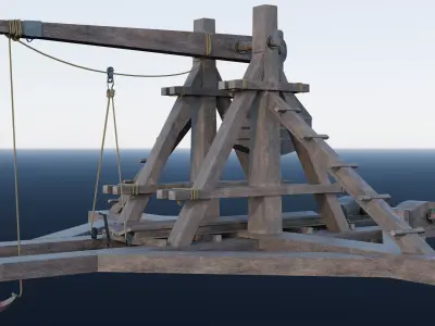 Medieval Trebuchet Realistic Wooden Siege Weapon Low-poly 3D model
