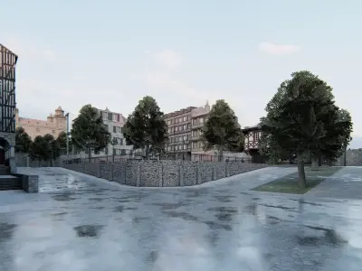 Old European City Square    Historic Architecture Low-poly 3D model