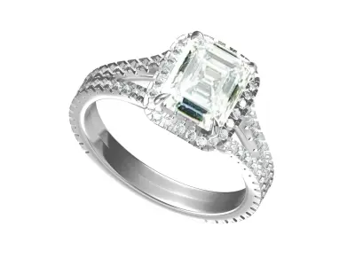 Emerald Solitaire Ring With Hidden Halo 3D print model buy