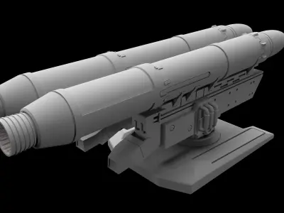 Lowpoly Missile Launcher Turret and Gun Turret Low-poly 3D model
