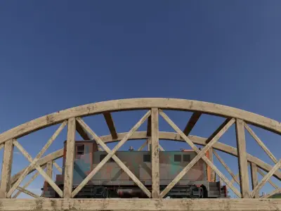 Old wooden bridge and locomotive 3D models Low-poly 3D model