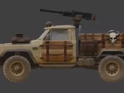 Post-Apocalyptic Outlaw Battle Truck 3D Model Low-poly 3D model