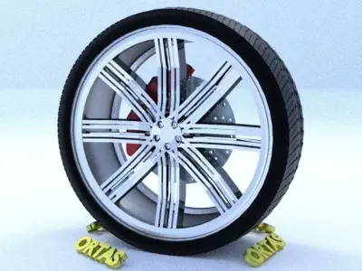 ORTAS CAR RIM 32 GAME READY RIM TIRE AND DISC 3D model