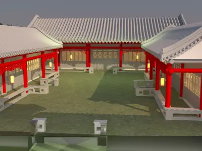 Chinese ancient courtyard  house 3D model shop
