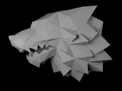 Low-poly Wolf game of thrones head 3D model