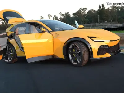 Extreme Crossover Sports Car Yellow Rigged 3D model