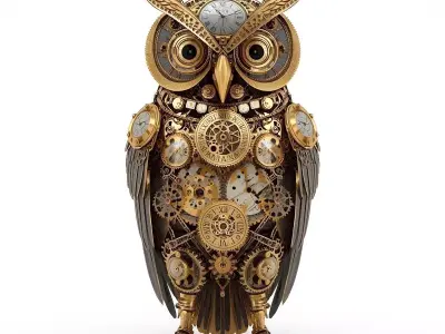 Steampunk Mechanical Owl Automaton 3D Model Low-poly 3D model
