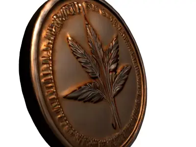 Detailed Bronze Leaf Emblem Coin Low-poly 3D model