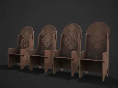 Wooden High Chair Low-poly 3D model