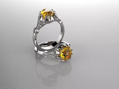 Vintage Ring Citrine and Diamond Ring 3D print model