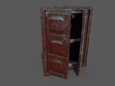 Old Red wood windows Low-poly 3D model