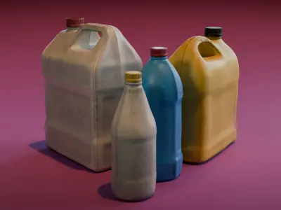Plastic Jerrycans and Bottles Low-poly 3D model