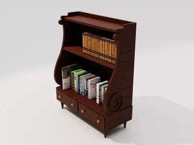 Wooden Bookshelf Showcase with Books Low-poly 3D model