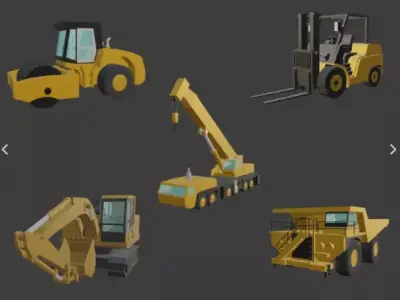 Low poly 3D model heavy construction equipment 5 piece set Low-poly 3D model