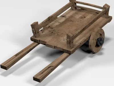 3D Cart wooden wagon Low-poly 3D model