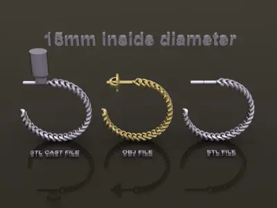 Earring Hoop Cuban Style Link Open Back 15mm inside  3D print model