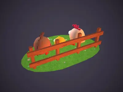 Cartoon Chicken Family Low-poly 3D model