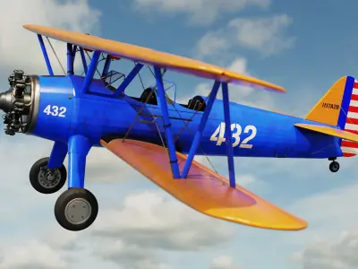 Boeing-Stearman Model 75 Biplane 3D model