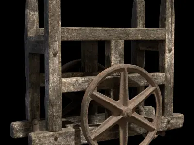 Antique Wooden Industrial Factory Lumber Cart Game Ready Low-poly 3D model