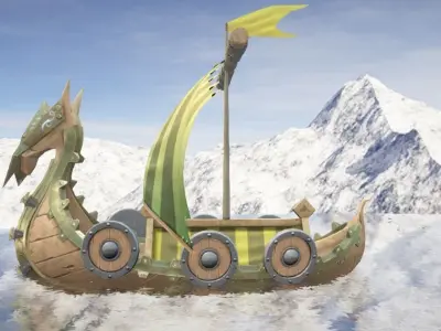 Viking Ship Fortified Low-poly 3D model