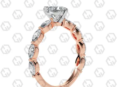 Ring 84 Heart Shape marquise on shanks with Gems 3D print model